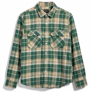 Brixton Men’s S Green Tan Plaid Standard Fit Bowery Flannel Shirt Shacket